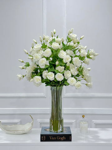 35" Tall Exclusive Large French Real Touch White Lisianthus Centerpiece- XXLarge Flower Arrangement for Foyer Table